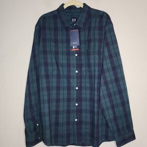 NWT Gap Green Blue Purple Plaid Long Sleeve Button Down Shirt Size XL